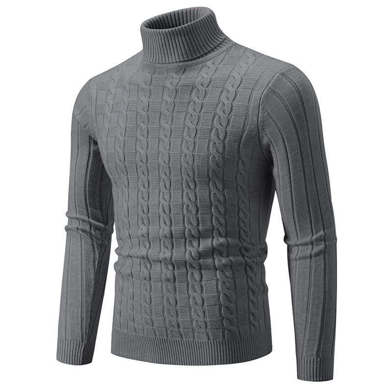 Herren Strickpullover mit hochgeschlossenem Kragen und Zopfmuster R&B