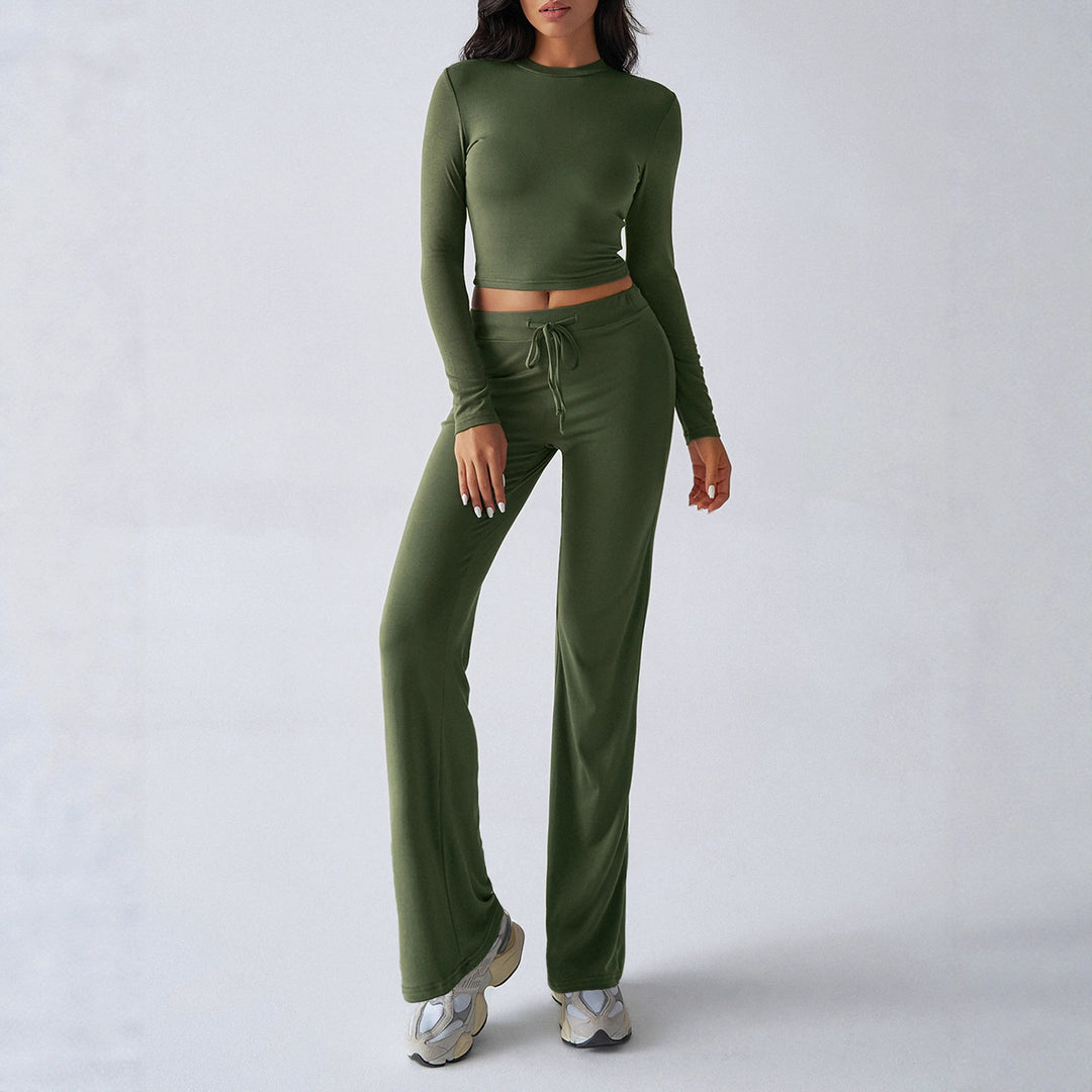 Damen Sportliches Lounge-Set mit langärmeligem Oberteil und weitem Hosenbein R&B