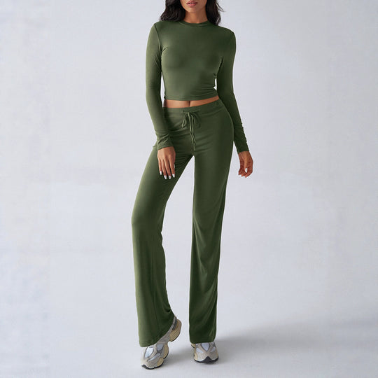 Damen Sportliches Lounge-Set mit langärmeligem Oberteil und weitem Hosenbein R&B