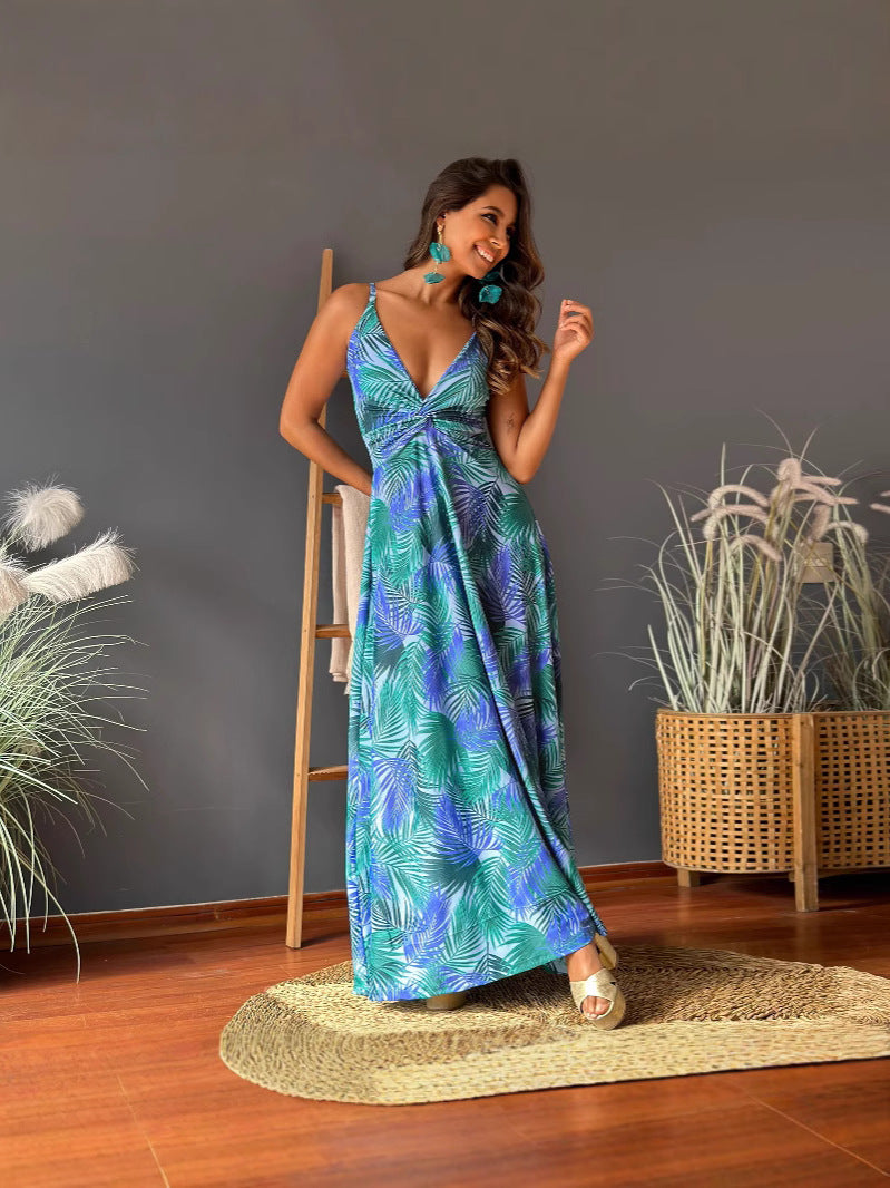 Damen Maxikleid mit tiefem V-Ausschnitt und kreativem Wickeldetail R&B