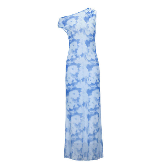Damen Maxikleid mit asymmetrischem One-Shoulder-Design und zartem Blumendruck R&B