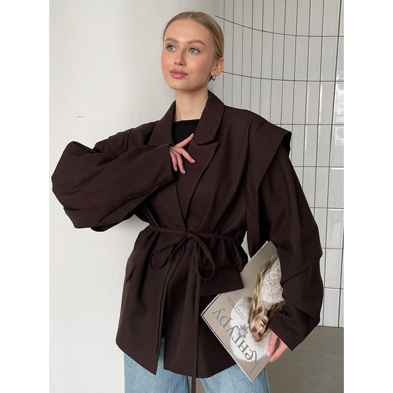 Damen eleganter Oversized-Blazer mit Gürteldetail R&B