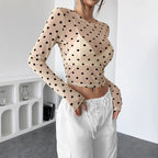Damen Transparente Longsleeve-Bluse mit Polka Dots R&B