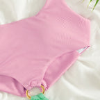 Damen Designer-Bikini mit modischem Rippendesign und dekorativem Ring