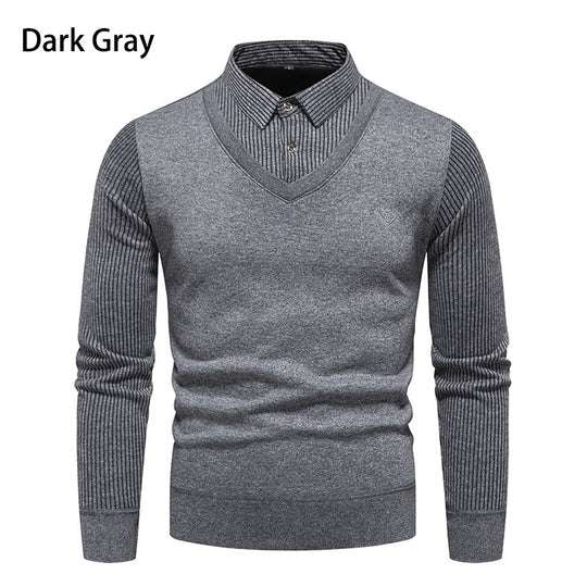 Herren V-Ausschnitt Pullover mit Hemdkragen R&B