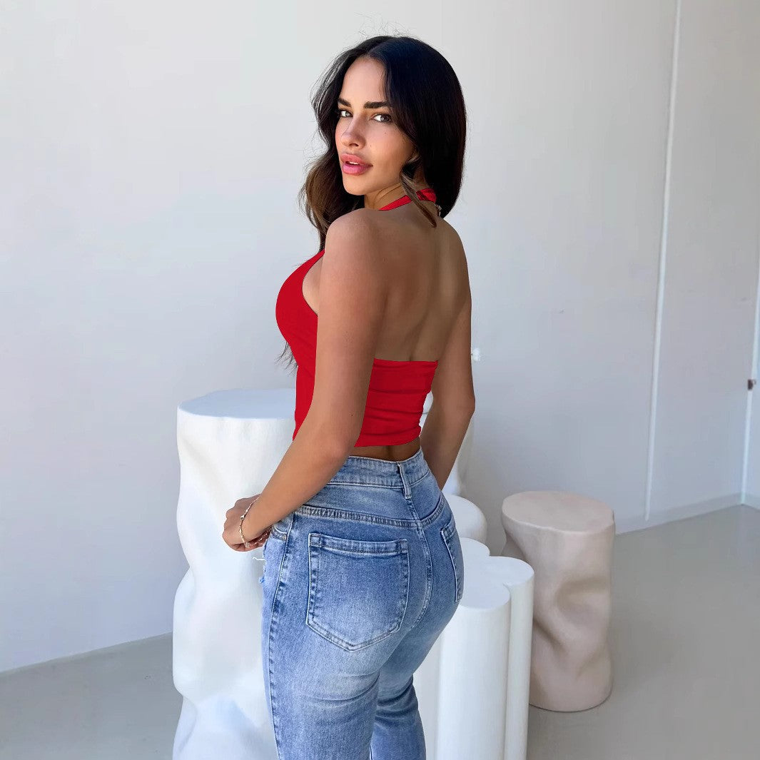 Damen Crop-Top mit tiefem V-Ausschnitt und modernem Halterdesign R&B