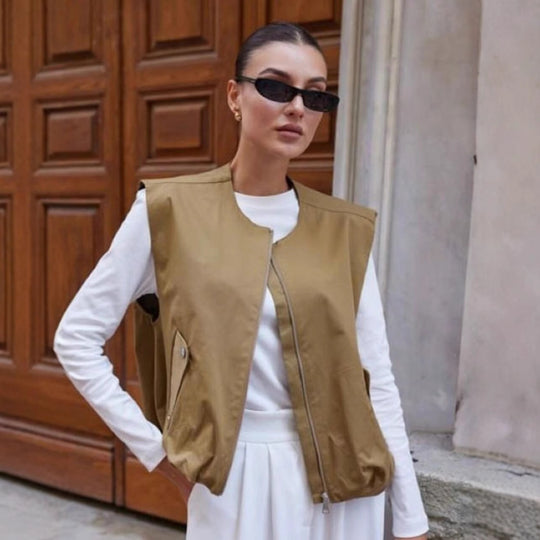 Damen lässige ärmellose Weste mit Reißverschluss und praktischen Taschen R&B