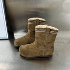 Damen Elegante Wildleder-Stiefel mit warmem Innenfutter und dekorativen Nähten R&B