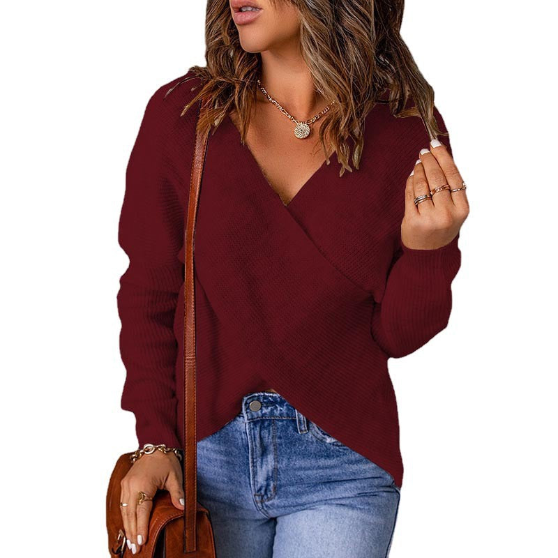 Damen Wickelpullover mit trendy V-Ausschnitt und lässiger Passform R&B