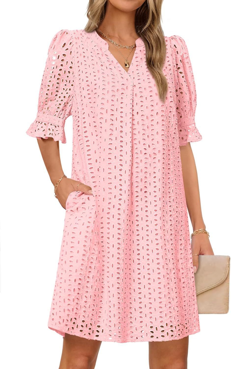 Damen luftiges Blumenkleid mit eleganten Lochdetails R&B