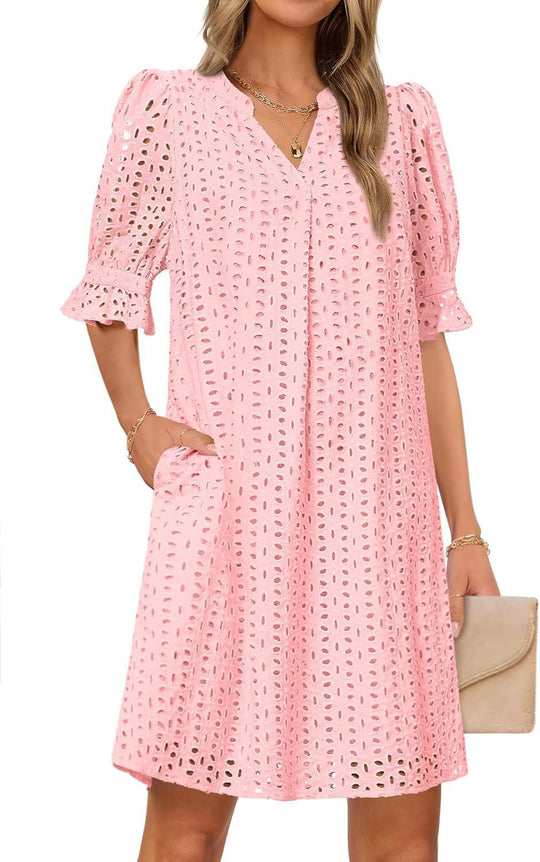 Damen luftiges Blumenkleid mit eleganten Lochdetails R&B