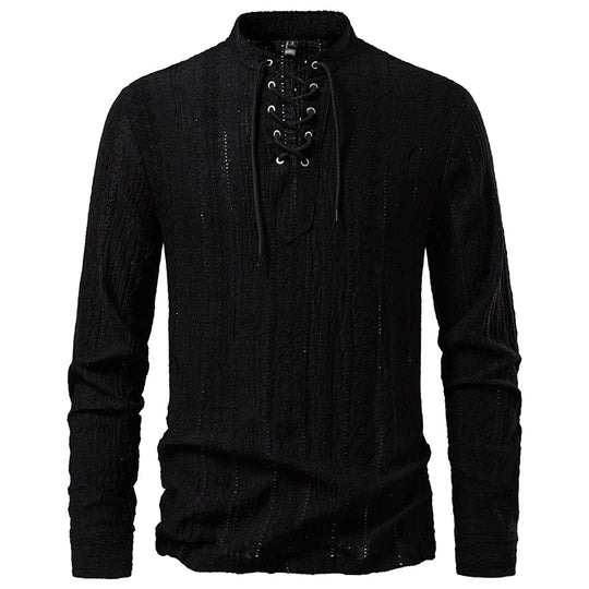 Herren Langarmshirt mit einzigartigem Strukturmuster und Kordelzug R&B