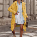 Damen Grobstrick-Cardigan mit offenem Schnitt und Kapuze R&B