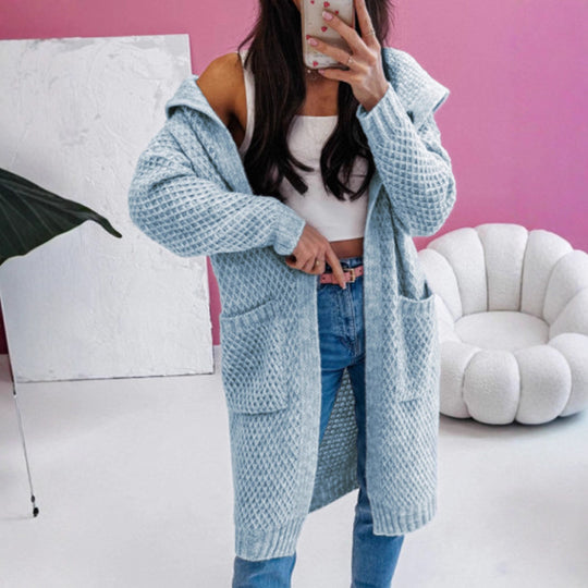Damen Strickmantel mit luftiger Maschenstruktur und praktischen Taschen R&B