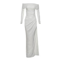Damen Off-Shoulder Maxikleid mit figurbetonendem Design und Raffung R&B