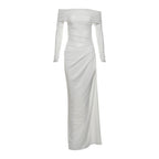 Damen Off-Shoulder Maxikleid mit figurbetonendem Design und Raffung R&B