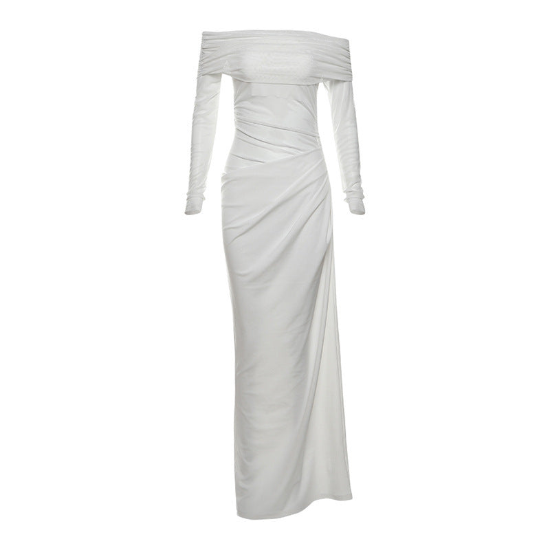 Damen Off-Shoulder Maxikleid mit figurbetonendem Design und Raffung R&B