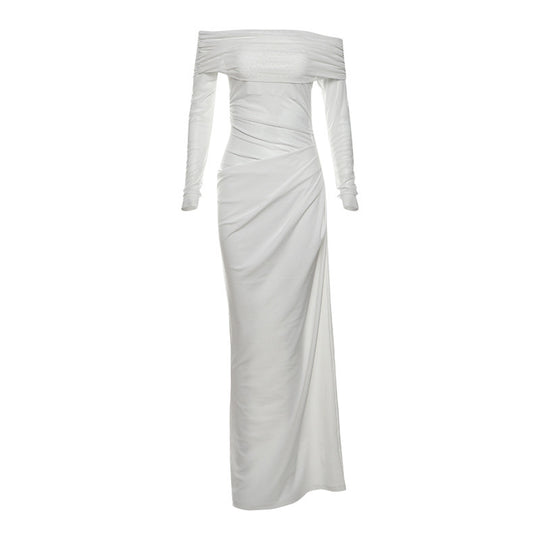 Damen Off-Shoulder Maxikleid mit figurbetonendem Design und Raffung R&B