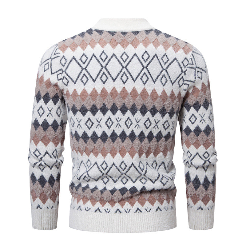 Herren Strickpullover mit geometrischem Muster und hohem Kragen R&B