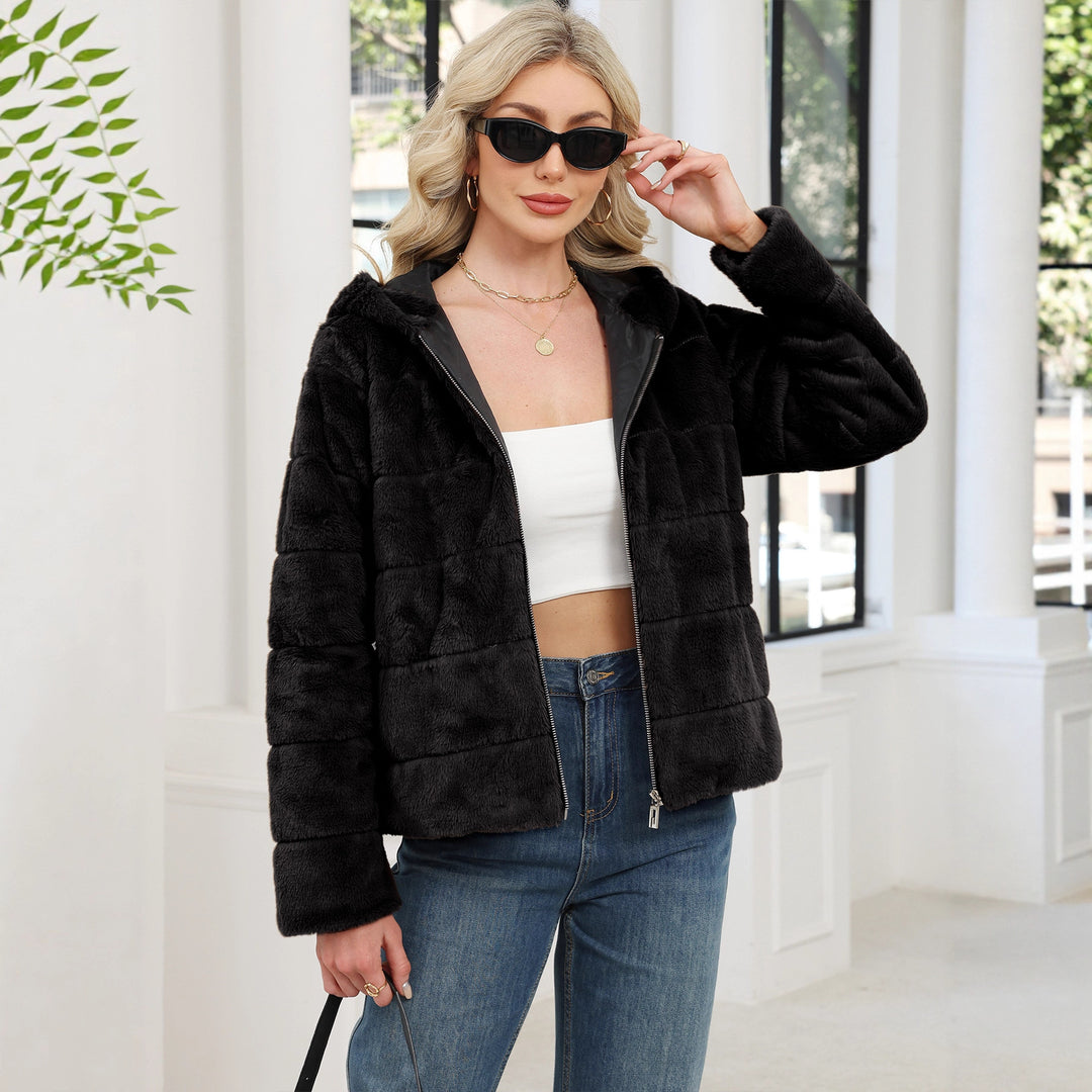 Damen Kuschelige Oversized-Fleecejacke mit Reißverschluss und Kapuze R&B
