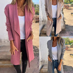 Damen Langer Strickcardigan mit offenen Kanten und Taschen