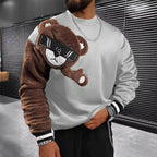 Herren Sweatshirt mit plüschiger Bärenapplikation