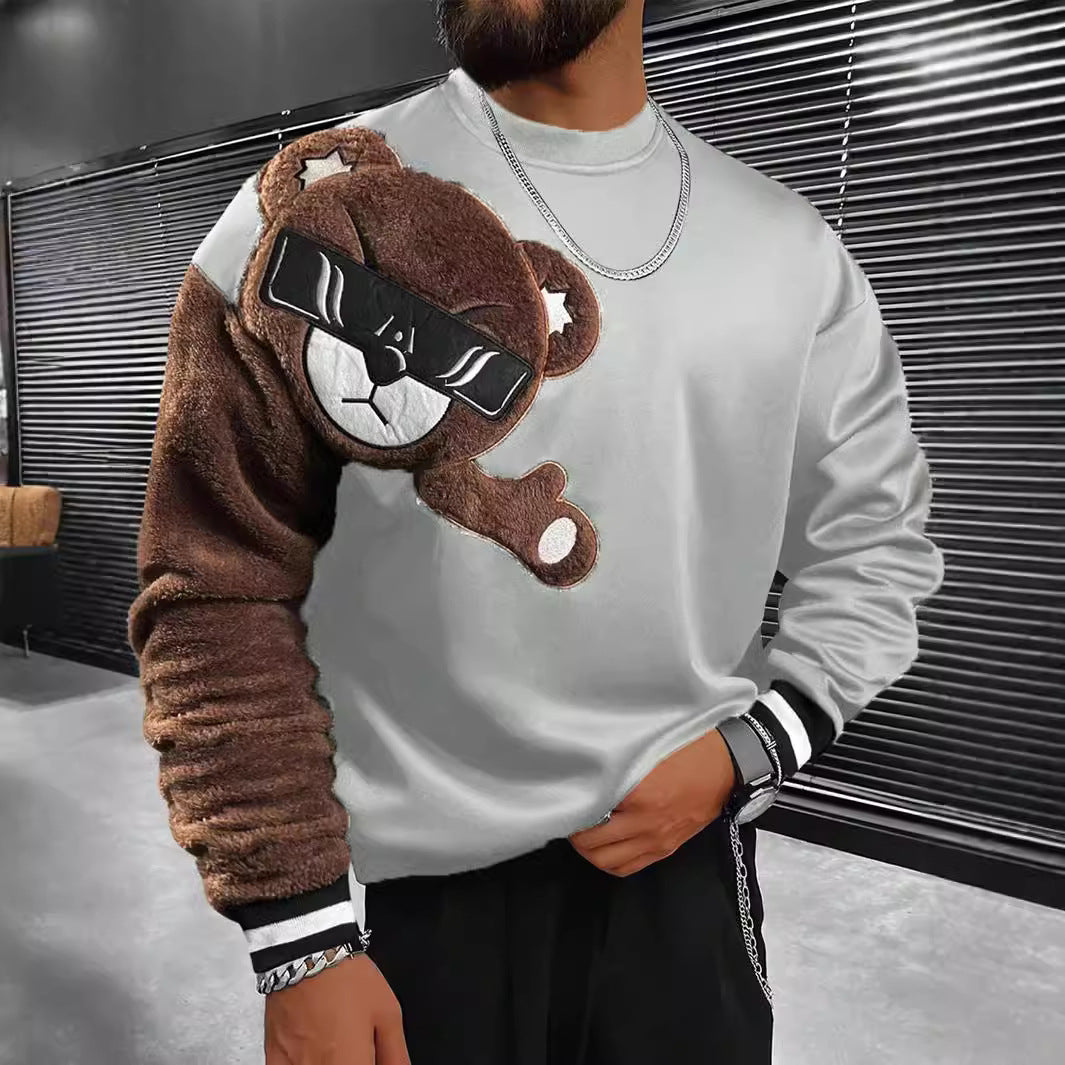 Herren Sweatshirt mit plüschiger Bärenapplikation