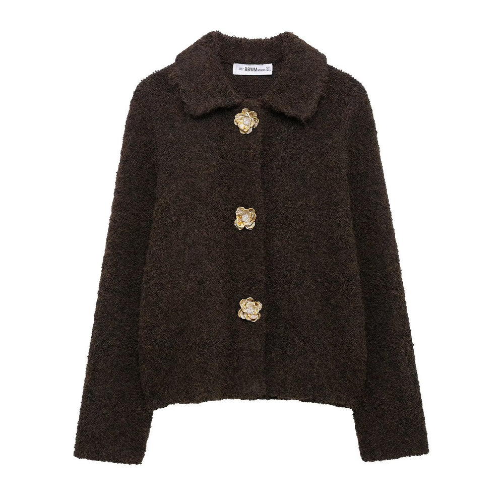 Damen Kuschelige Fluffy-Jacke mit dekorativen Knöpfen R&B