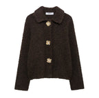 Damen Kuschelige Fluffy-Jacke mit dekorativen Knöpfen R&B