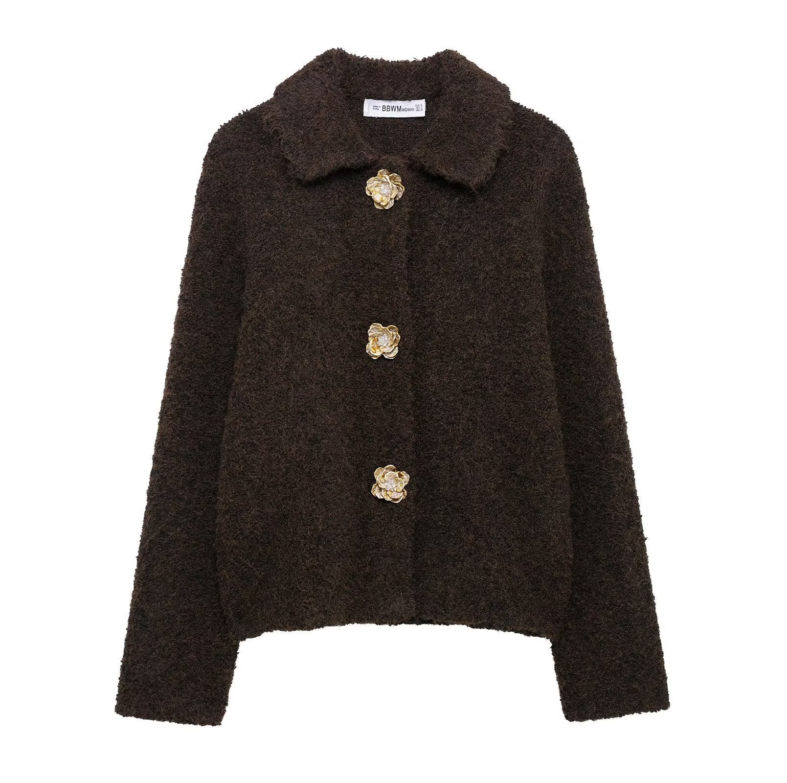 Damen Kuschelige Fluffy-Jacke mit dekorativen Knöpfen R&B
