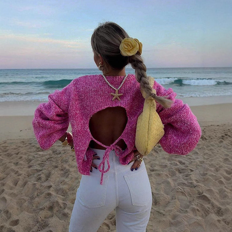 Damen Modischer Strickpullover mit weit geschnittenen Ärmeln R&B