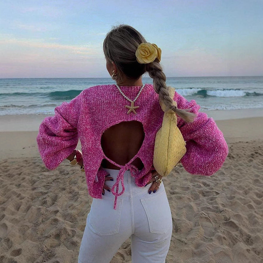 Damen Modischer Strickpullover mit weit geschnittenen Ärmeln R&B