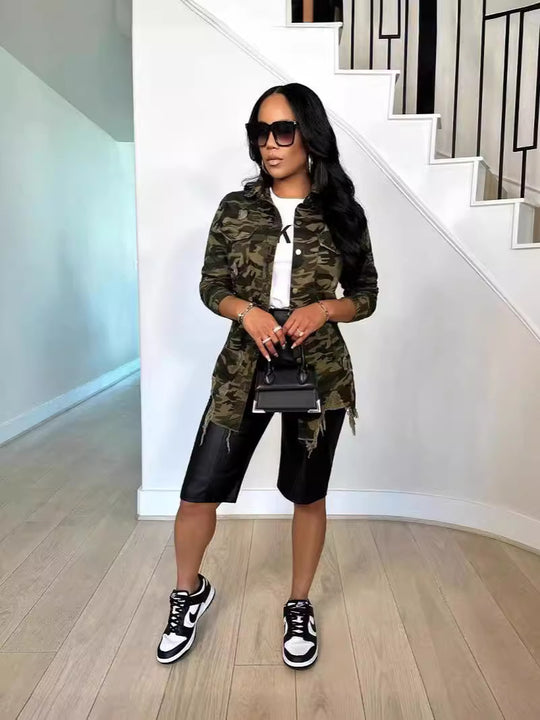 Damen modische Camouflage-Überwurfblick R&B