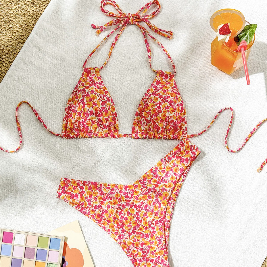 Damen Triangel-Bikini mit verstellbaren Trägern und verspieltem Blumenmuster R&B