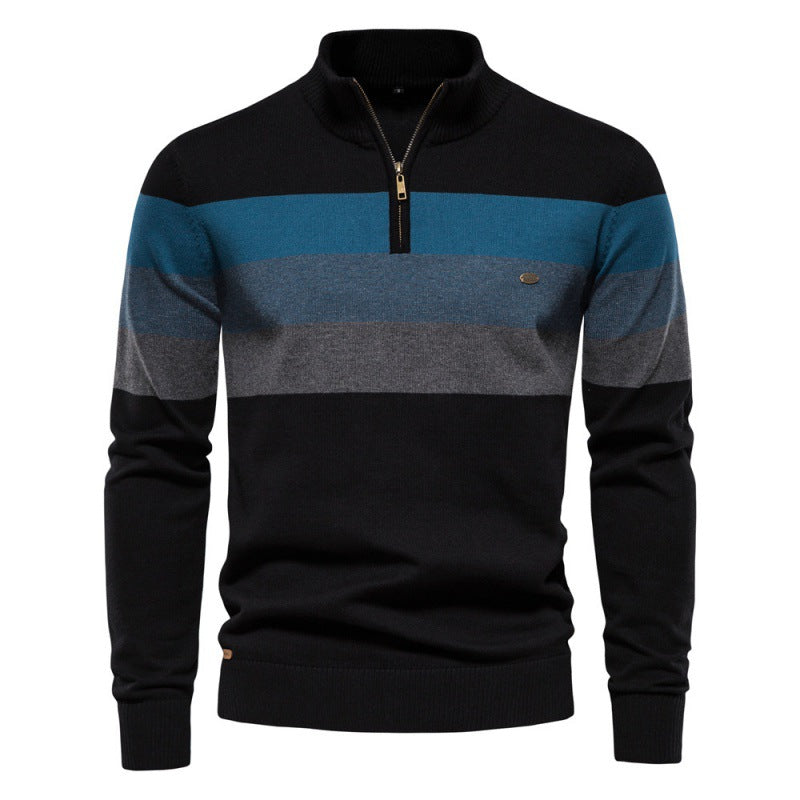 Herren Strickpullover mit modischem Stehkragen und feinen Streifen R&B