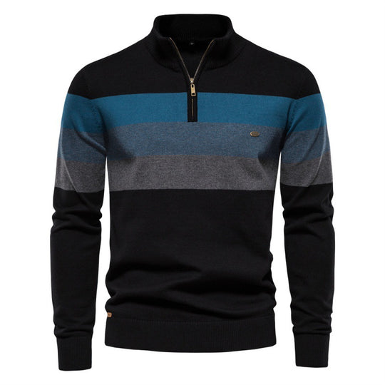 Herren Strickpullover mit modischem Stehkragen und feinen Streifen R&B