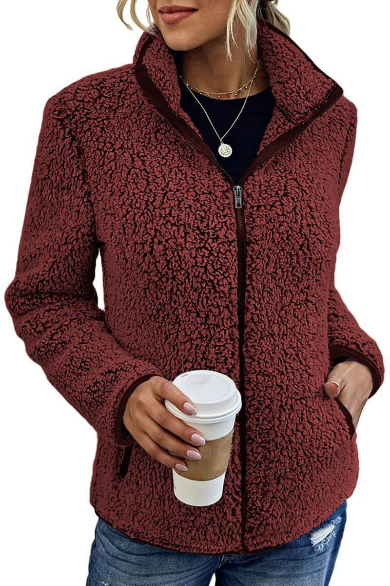 Damen kuschelige Fleecejacke mit hohem Kragen und praktischen Taschen R&B