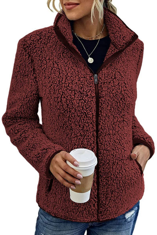 Damen kuschelige Fleecejacke mit hohem Kragen und praktischen Taschen R&B