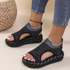 Damen Bequeme Plateau-Sandalen mit elastischem Obermaterial und rutschfester Sohle R&B