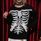Damen Pullover mit auffälligem Skelettmotiv und lässigem Schnitt R&B