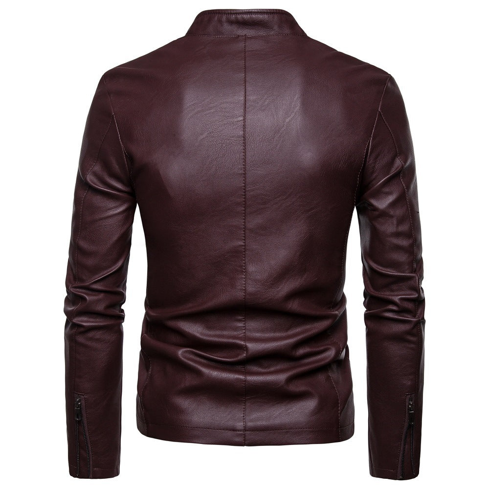 Herren Kunstlederjacke mit modernem Stehkragen und seitlichen Reißverschlusstaschen R&B