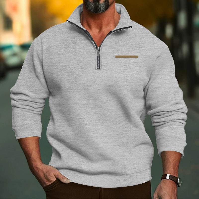 Herren nan hochwertiger Sweatpullover mit Metall-Halbzip, verstärktem Stehkragen und dezenter Brustpaspel R&B