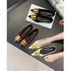 Damen elegante Ballerinas mit goldener Schnallenapplikation