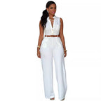 Damen Eleganter Jumpsuit mit Gürtel und Knopfdetail R&B