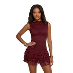 Damen Spitzen Minikleid mit modischem Volant R&B