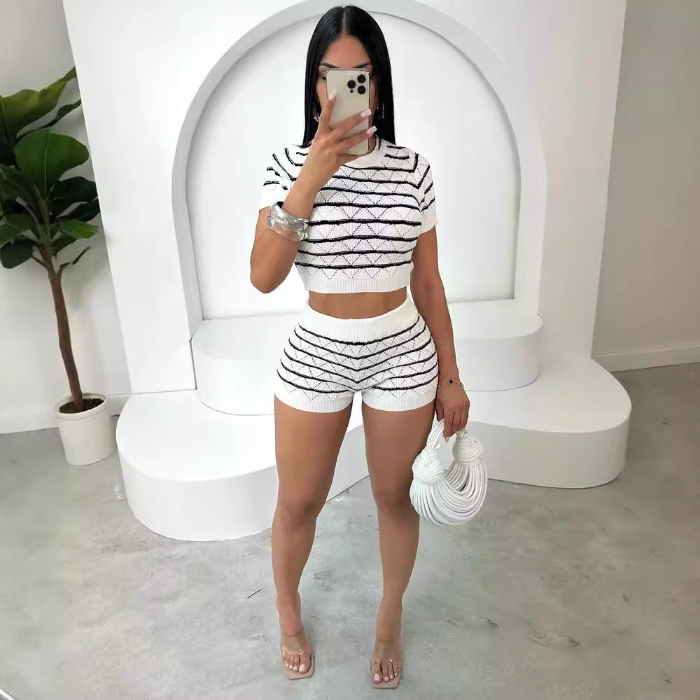 Damen Crop-Top und Shorts Set mit grafischem Muster R&B
