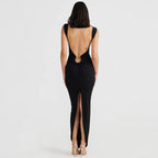Damen Elegantes Maxikleid mit tiefem V-Ausschnitt und Rüschendetail R&B