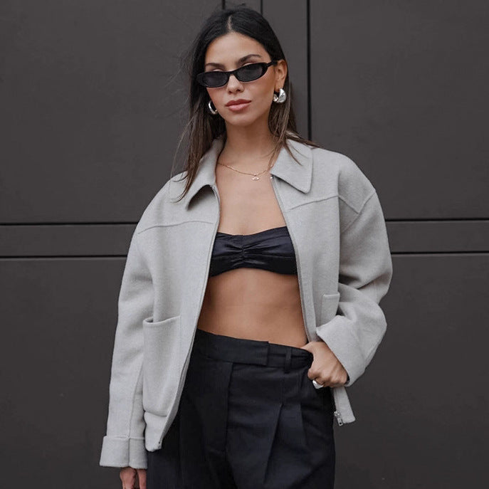 Damen Lässige Oversized-Jacke mit praktischen Taschen und elegantem Kragen R&B