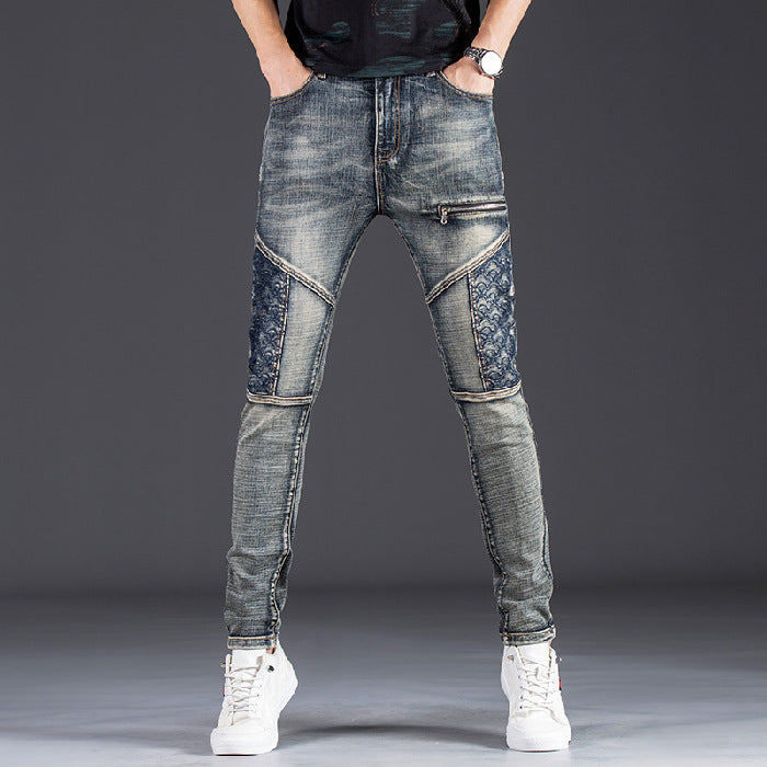 Herren modische Jeans im kreativen Design mit Reißverschlüssen und Detailnähten R&B
