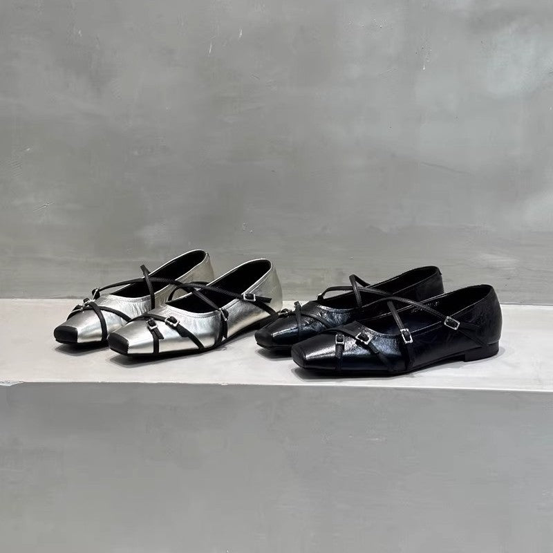 Damen elegante Ballerinas mit modischen Riemchen und exquisite Schnallenverzierung R&B